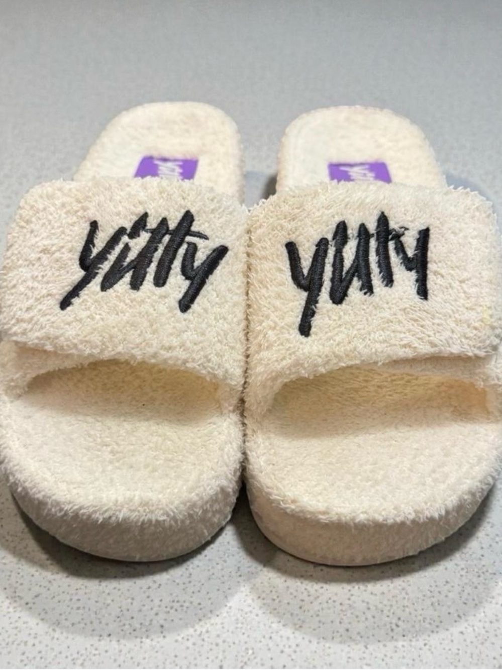 YITTY Cream Platform Velcro Slides